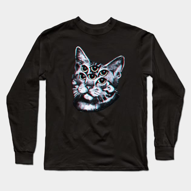 Psychedelic Cat (3D vintage effect) Long Sleeve T-Shirt by TheDoggoShop